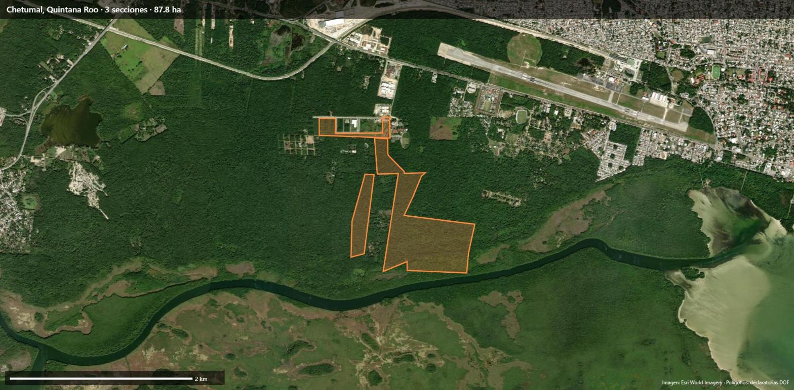 Polígonos de Chetumal sobre imagen satelital